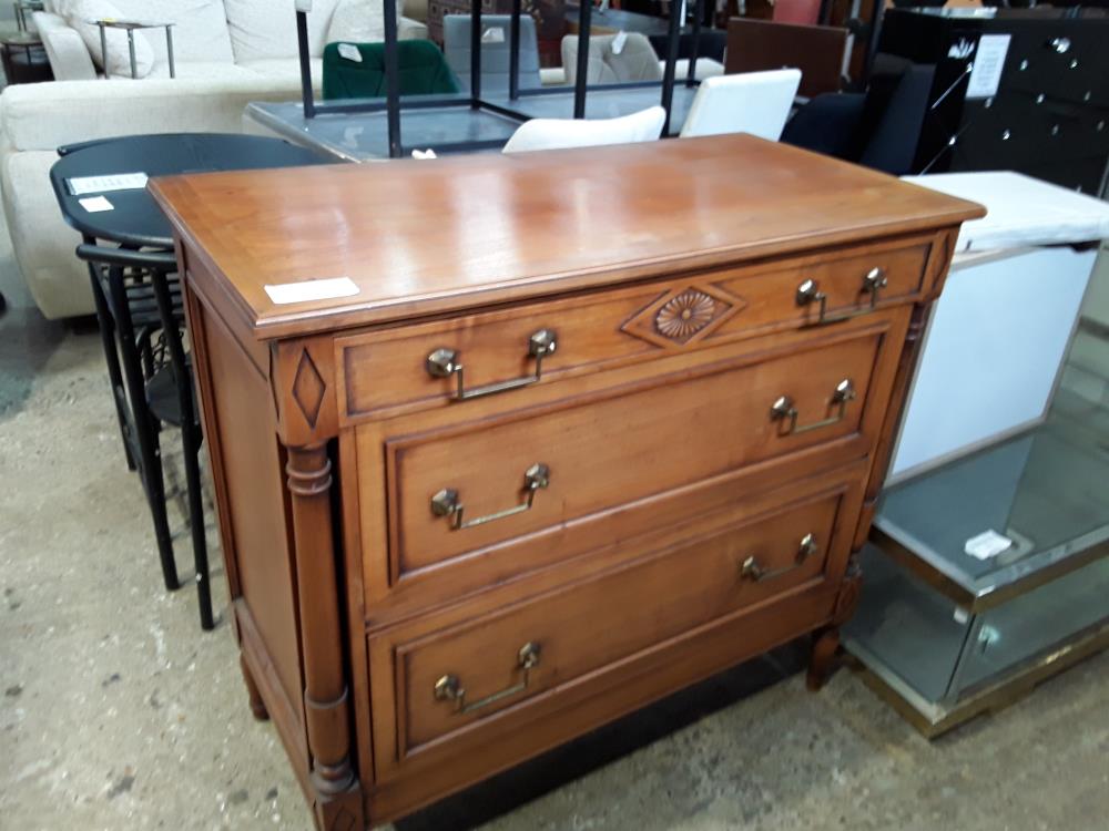 COMMODE 3 TIROIR MERISIER 2 COLONNES 