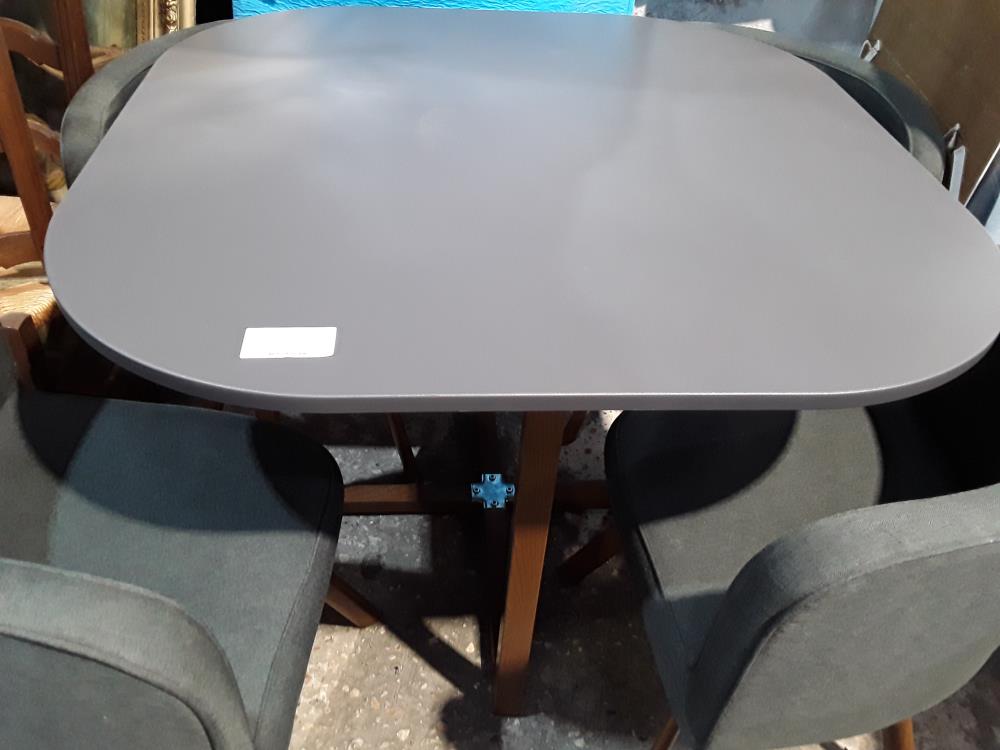 TABLE CARREE 100CM ARRONDI + 4 FAUTEUILS + GRIS 