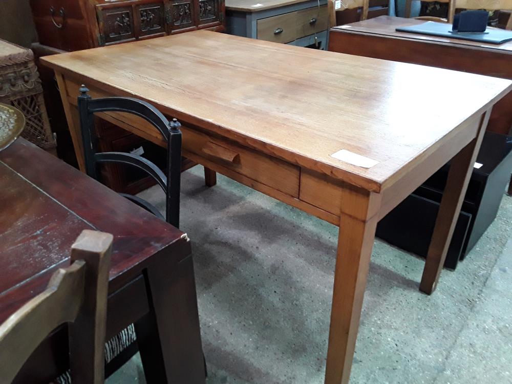 TABLE BUREAU 2 TIROIRS TACHES D ENCRE VINTAGE  EN CHENE 130/75CM 