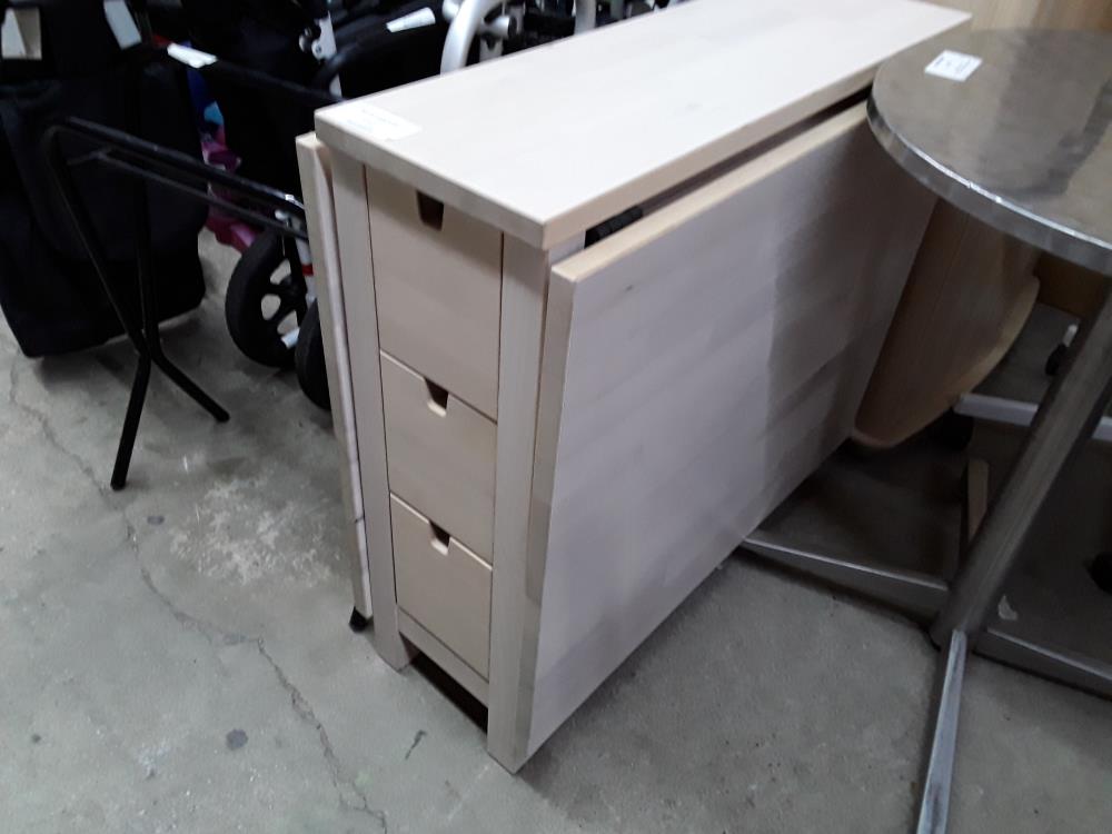 TABLE PLIANTE BOIS CERUSE 2 PLATEAUX 63X80+ 26CM