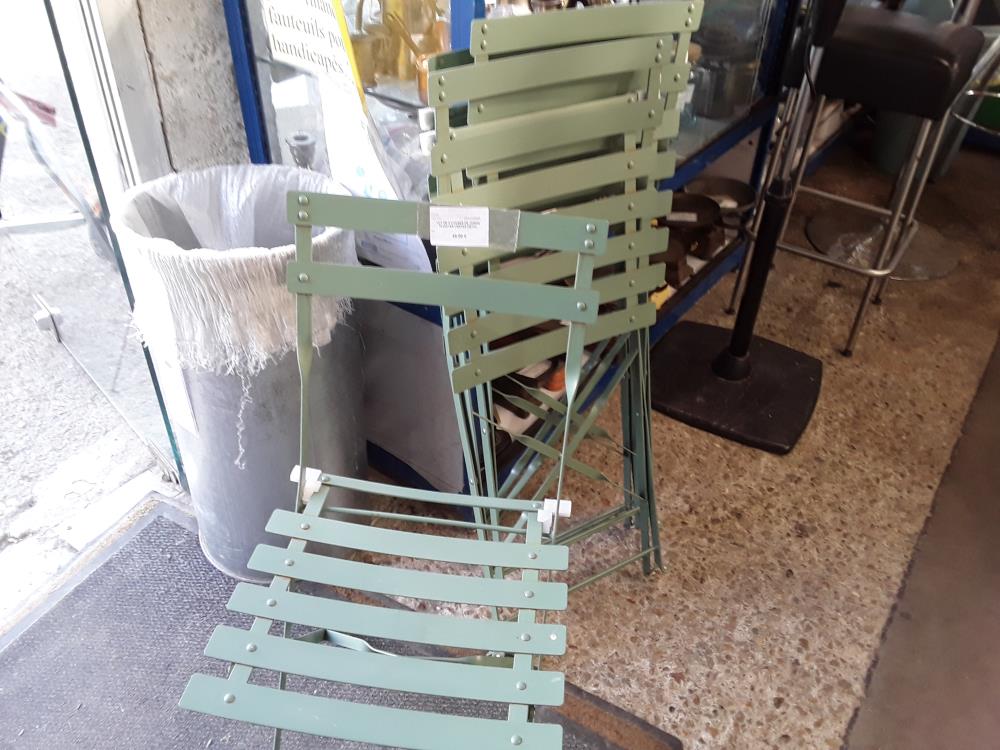 LOT DE 4 CHAISES DE JARDIN PLIANTES VERTES METAL