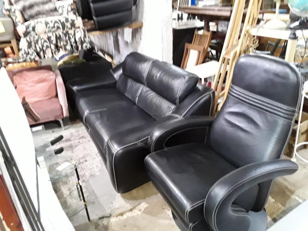 CANAPE FIXE CUIR NOIR GRIFFURES CHAT+ 2 FAUTEUIL RELAX  DESIGN PIVOTANTS