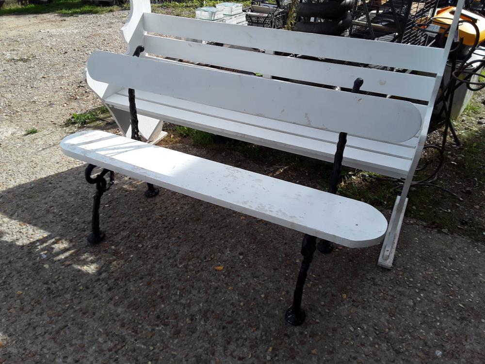BANC ANCIEN  BOIS BLANC 140CM PIEDS FF NOIR ET