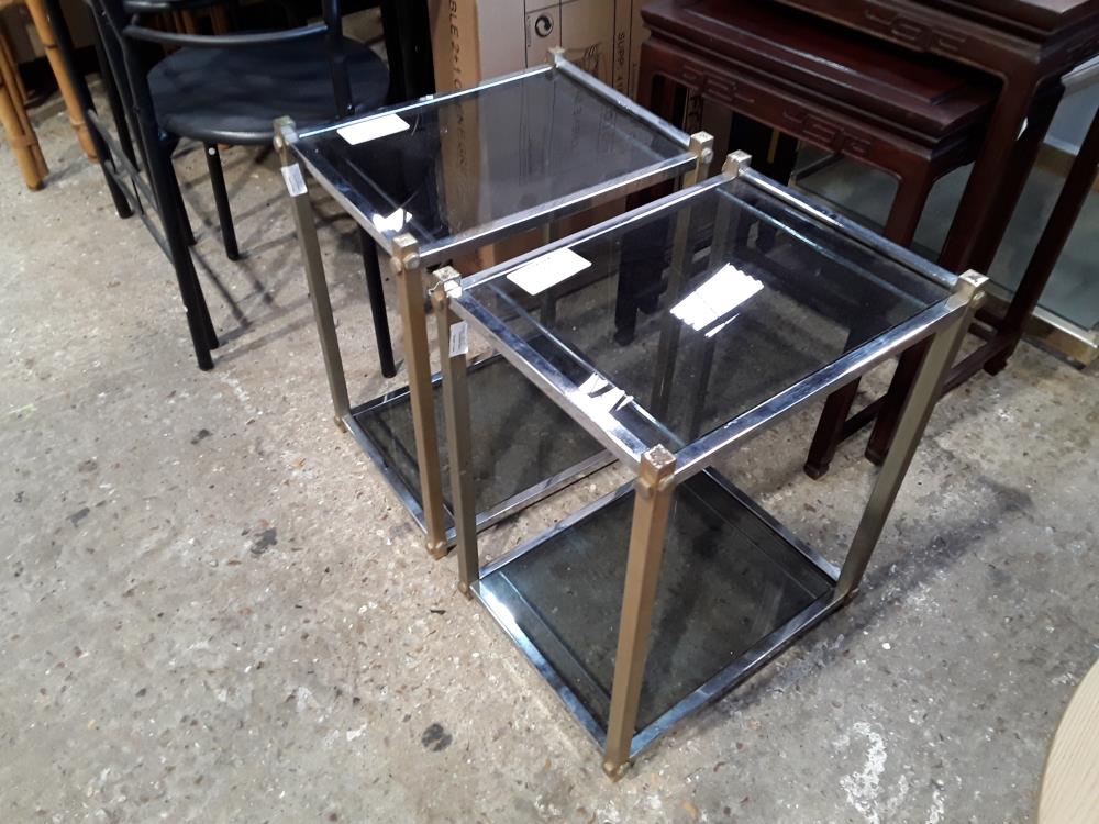 BOUT DE CANAPE RECT  CHROME 2 PLATEAUX VERRE