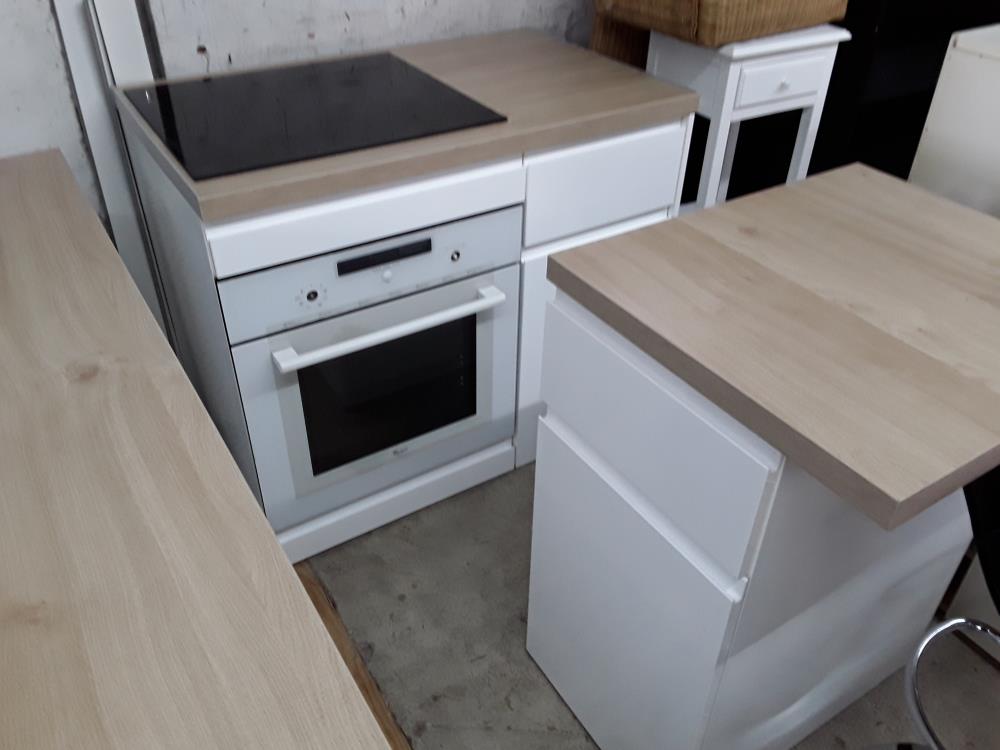 CUISINE 3 BLOCS BAS LAQUEE BLANCHE+ PLAQUE INDUCTION+FOUR WHIRLPOOL