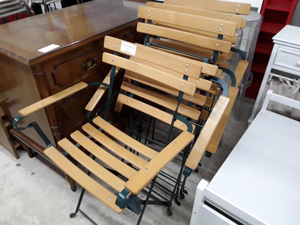 SERIE DE 4 FAUTEUILS PLIANTS LATTES ET PIETEMENT METAL VERT