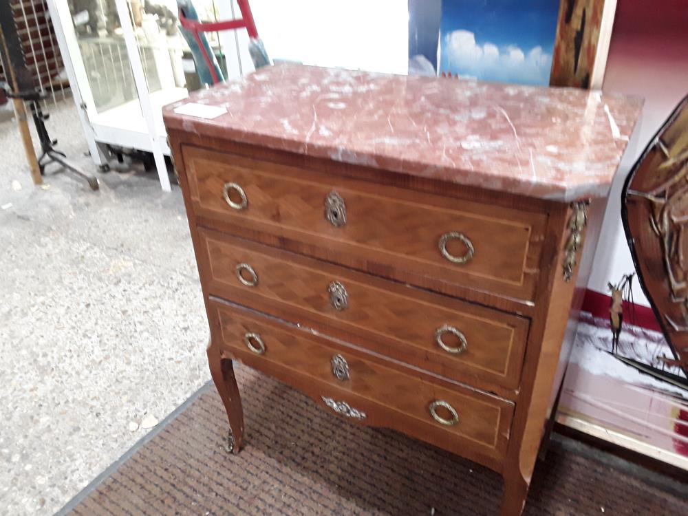 COMODE PM 3T DE STYLE  MARQUETERIE MARBRE ROSE