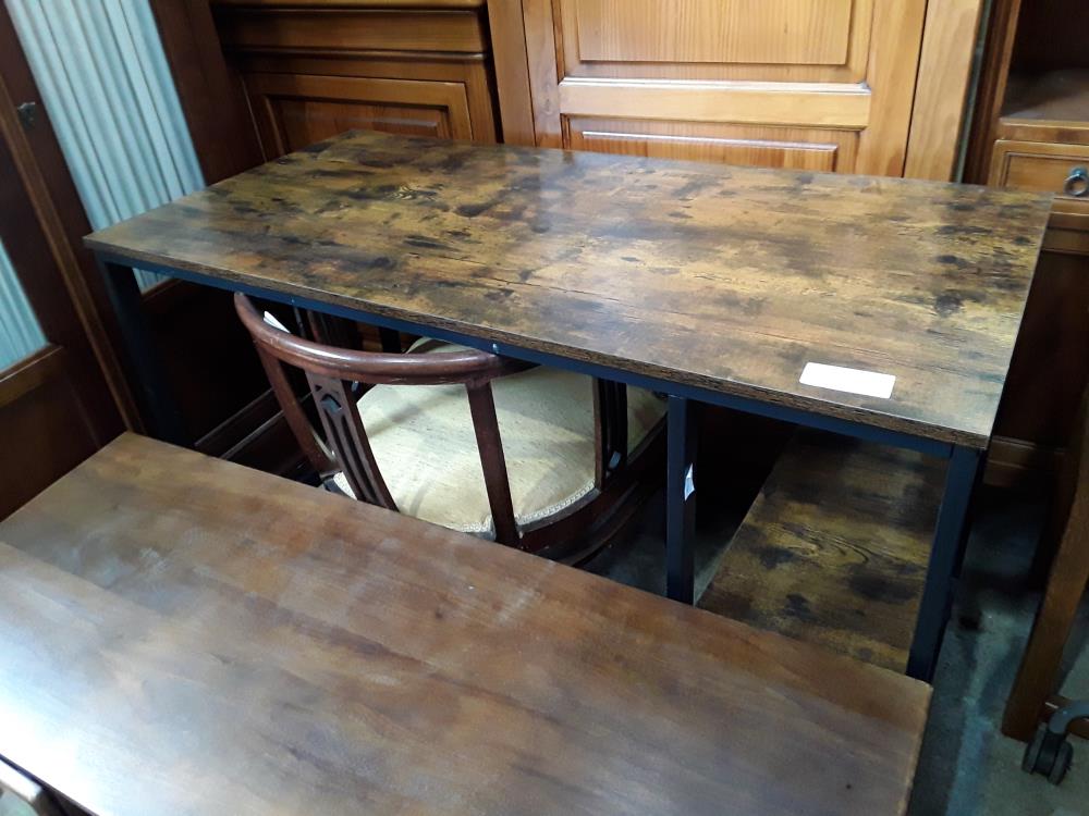 TABLE BUREAU BOIS EFFET NOIR METAL 2 TABLETTES