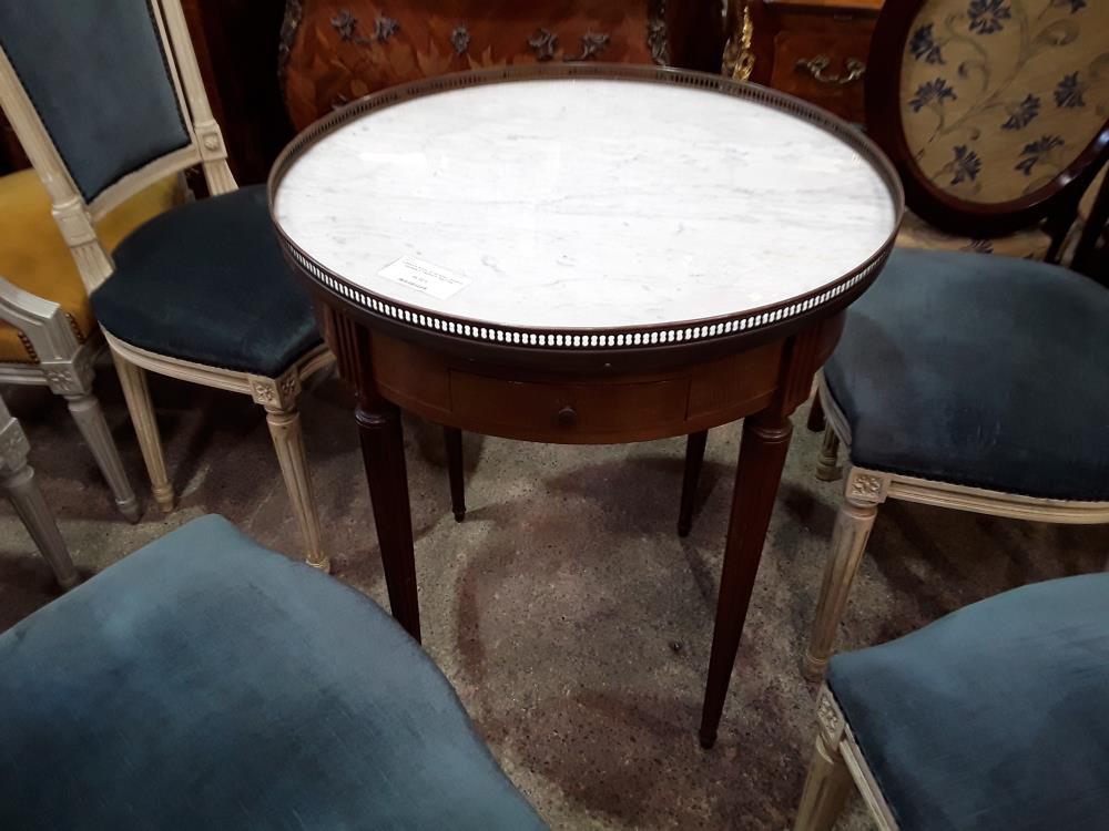 GUERIDON BOUILLOTTE ROND  DESSUS MARBRE 2 TIROIRS 2 TIRETTES