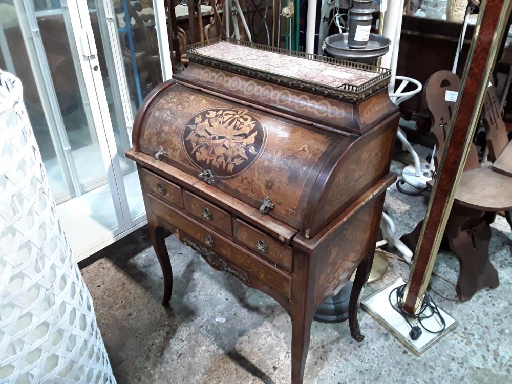 PETIT BUREAU SECRETAIRE  A CYLINDRE STYLE NIII PETITS  DEFAUTS  PLACAGE