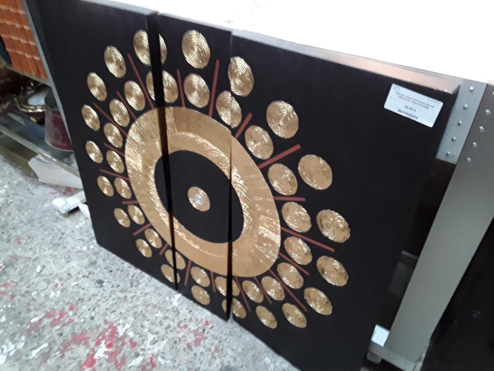TABLEAU NOIR TRYPTIQUE DECOR CERCLE ET POINTS DORES