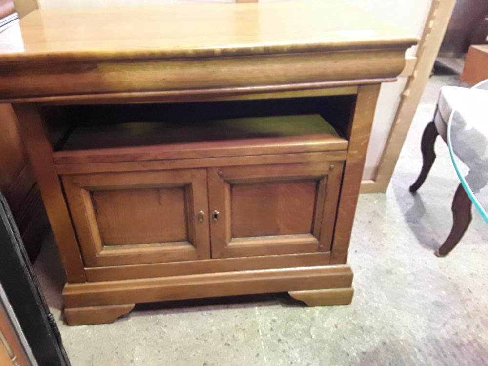 MEUBLE TV CHENE  MASSIF PLATEAU PIVOTANT 2P 1 NICHE