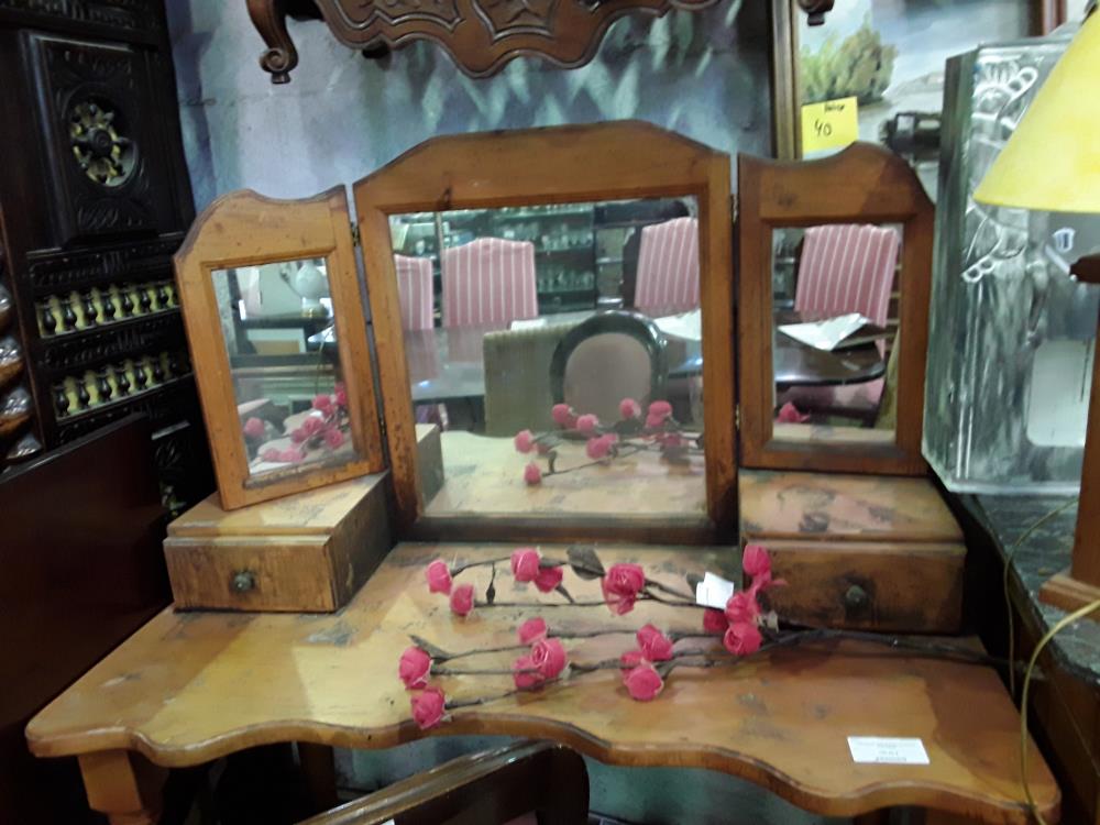 COIFFEUSE BOIS EXOTIQUE MIROIR TRYPTIQUE