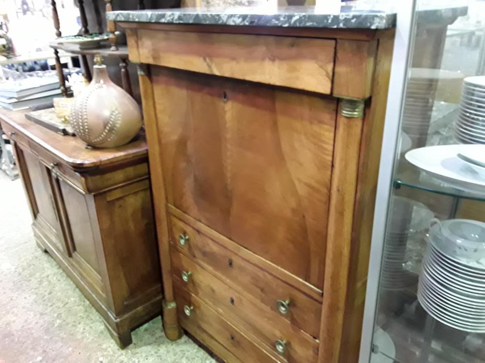 SECRETAIRE EMPIRE EN NOYER DESSUS MARBRE NOIR