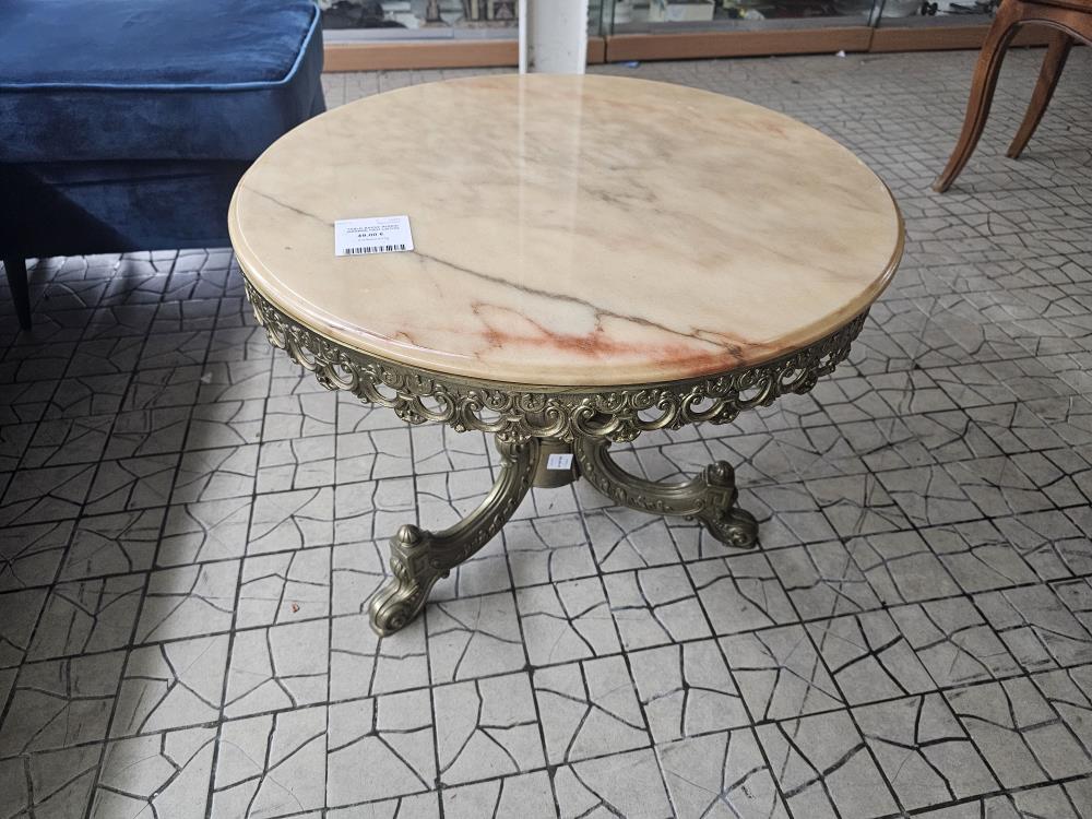 TABLE BASSE RONDE MARBRE PIED LAITON