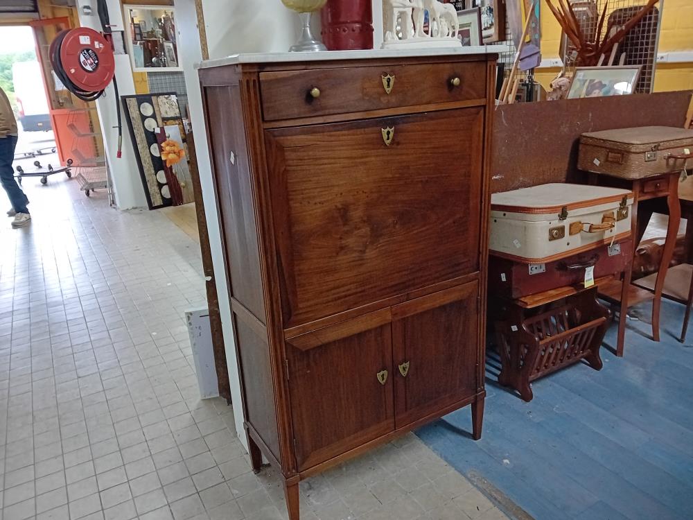 SECRETAIRE L XVI MARBRE BLANC + CLE ACAJOU