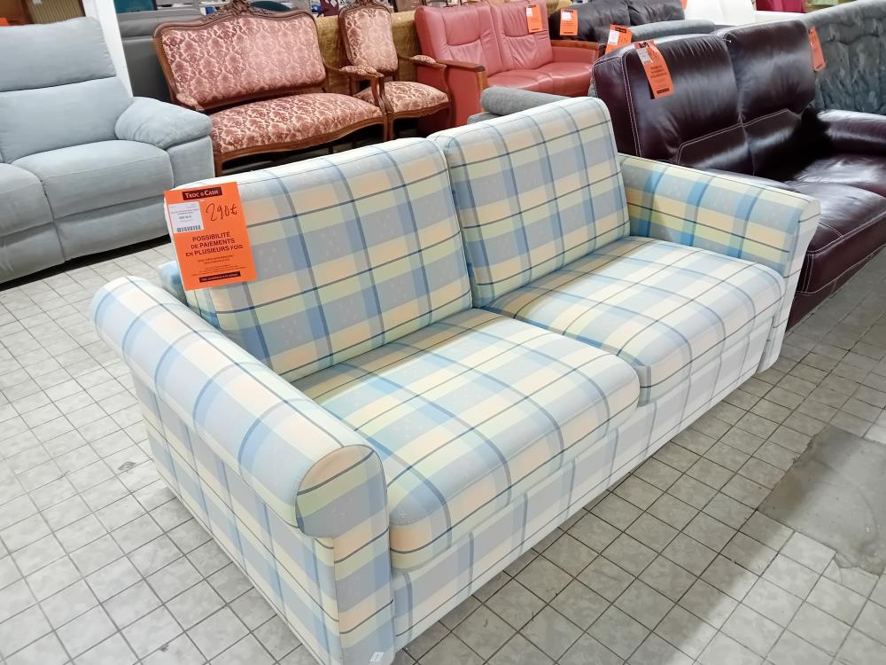 SALON CONVERTIBLE TISSUS ECOSSAIS BLEU