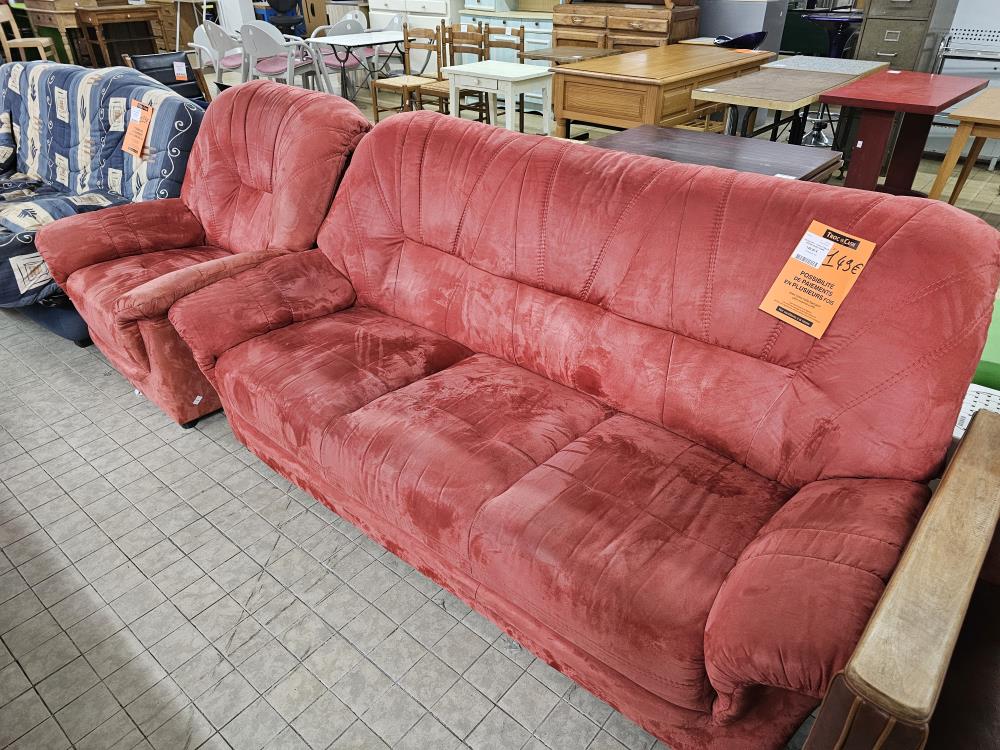 SALON 3PL + 1 FAUT TISSUS ROUGE MICRO FIBRE