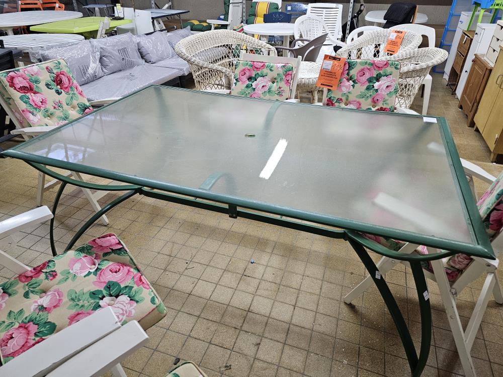 TABNLE RECTANGLEN ALUMINIUM VERT + VERRE