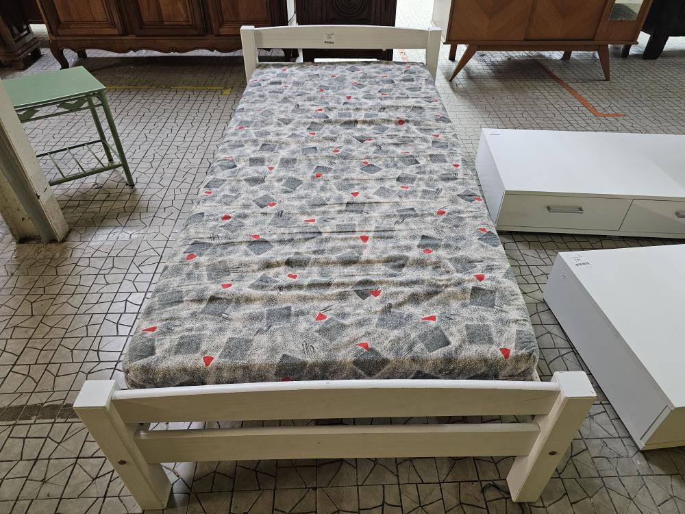 LIT 90 BLANC + SOMMIER ET MATELAS