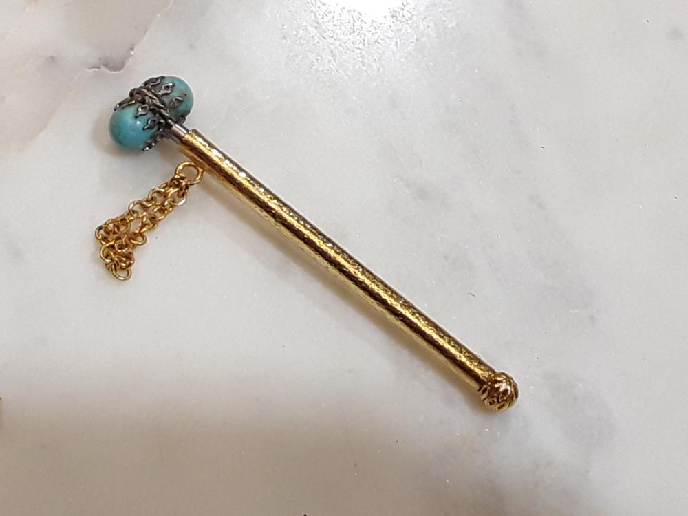 PENDENTIF STYLO OR ET TURQUOISE 