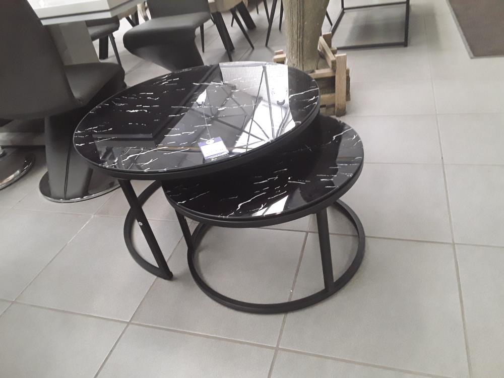 TABLE BASSE DE SALON DECOR VERRE MARBRE NOIR DESIGN MODERNE 