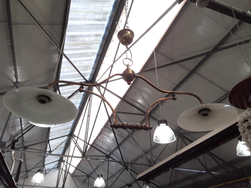 SUSPENSION DE BILLARD DOUBLE OPALINE BLANCHE ANNEE 1930