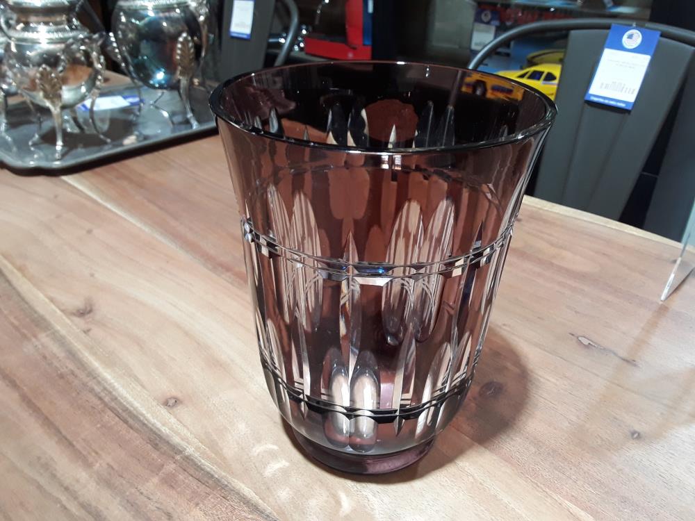 VASE VAL ST LAMBERT ROND GRENAT SIGNÉ