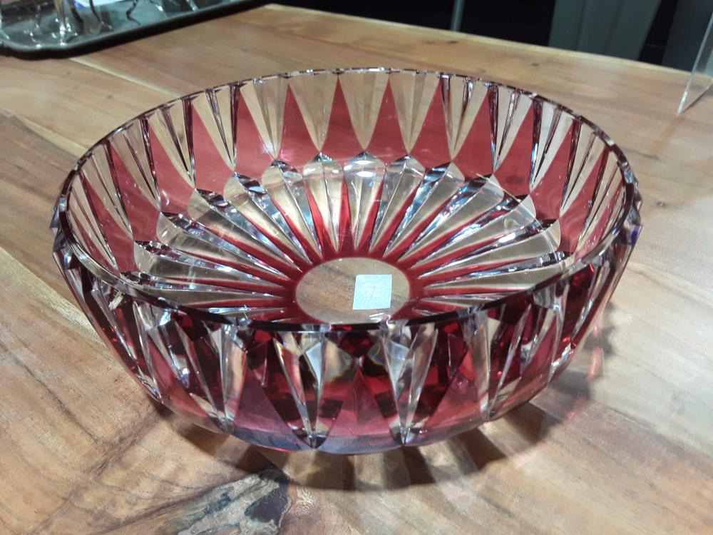 COUPE A FRUIT VAL ST LAMBERT TAILLÉ ROUGE ROND