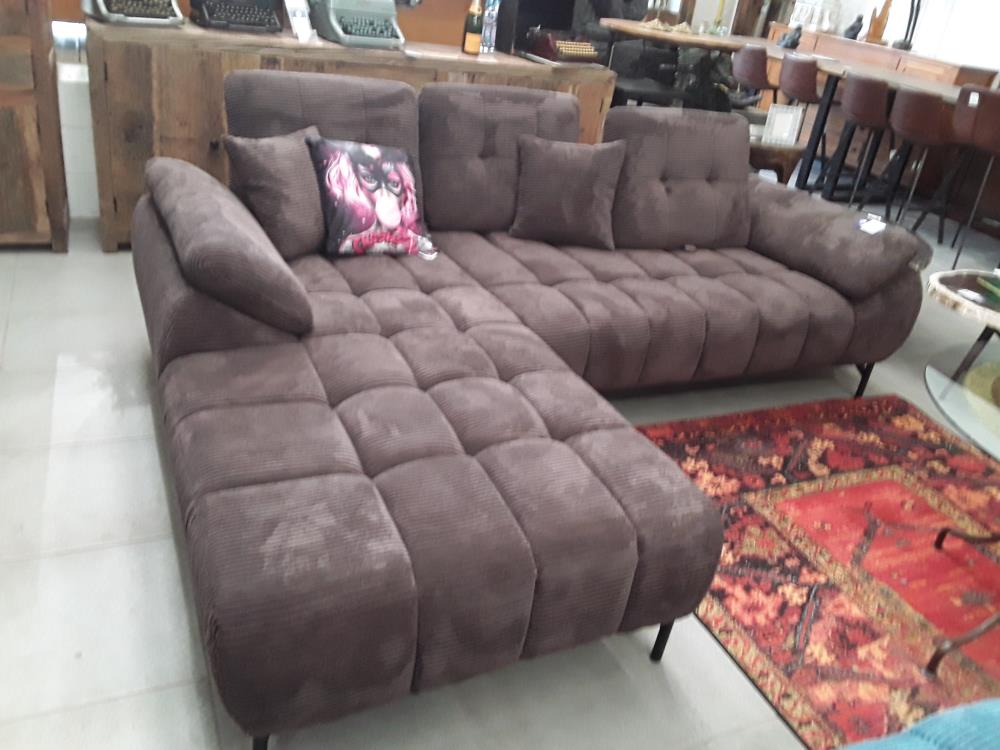 SALON D"ANGLE VELOUR COTELÉ CHOCOLAT DESIGN VINTAGE 2M60 PAR 2M DOSSIER AMOVIBLE 