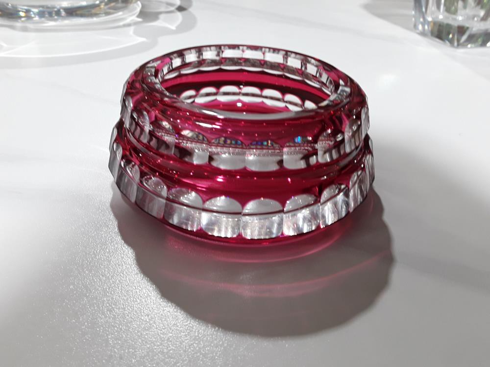 VIDE POCHE ROSE VAL ST LAMBERT CRISTAL TAILLÉ