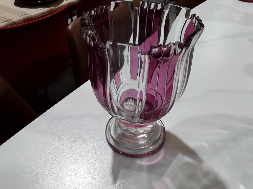 VASE MAUVE 19ÉME VAL ST LAMBERT CRISTAL TAILLÉ