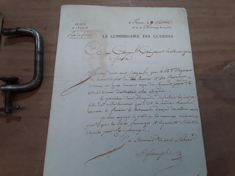 LETTRE  LE COMMISSAIRE DE GUERRE