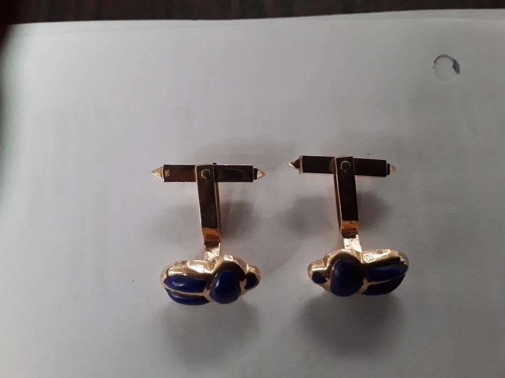BOUTON DE MANCHETTE SCARABÉ OR 18K 10,3 GR ORNÉ LAPIS LAZULI +/-7,2GR OR 18K