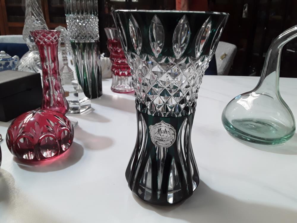 VASE TAILLÉ CRISTAL TAILLÉ VAL ST LAMBERT VERT