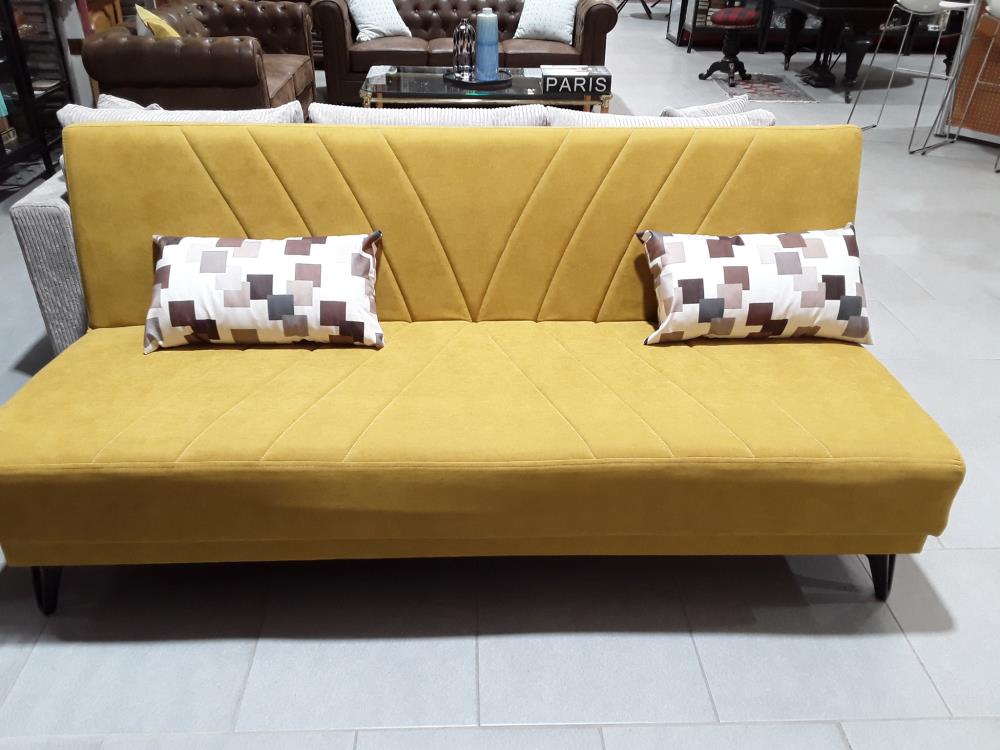 DIVAN LIT CLIC CLAC DESIGN JAUNE 1M90/1M10 AVEC COUSSINS 