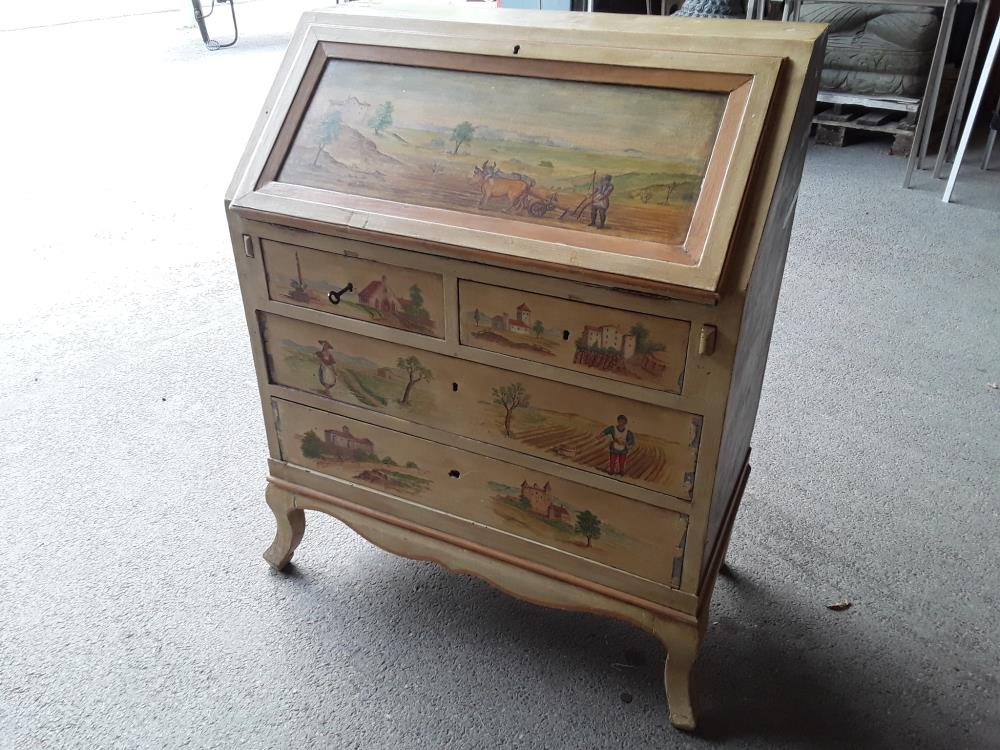MEUBLE SECRETAIRE PEINT  À LA MAIN ITALIE DEBUT 20EME