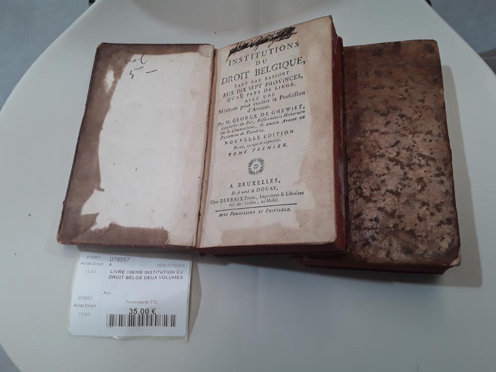 LIVRE 18EME INSTITUTION DU DROIT BELGE DEUX VOLUMES