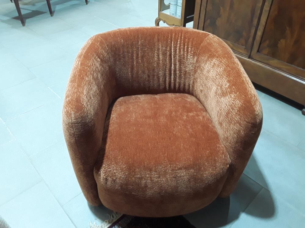 FAUTEUIL CLUB DESIGN ITALIEN TISSU STUCTURÉ COULEUR ROUILLE NEUF MAISON D'ARCHITECTE