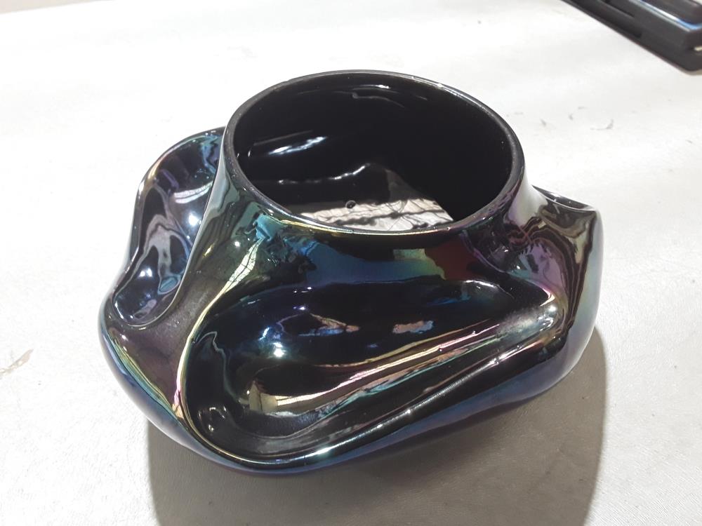 VASE CERAMIQUE FRANCAISE DESIGN ANNÉE 60 BLEU NACRÉ 