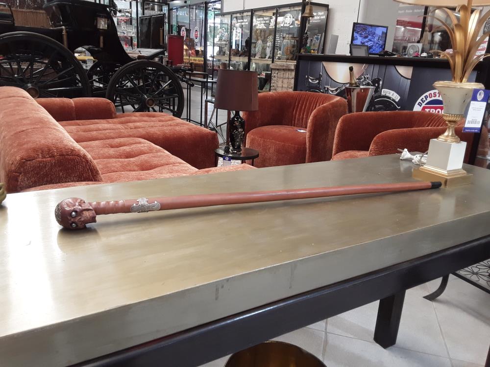 CANNE CURIOSITÉ FIN 19EME CROIX ARGENT POMMEAU TÊTE DE MORT 