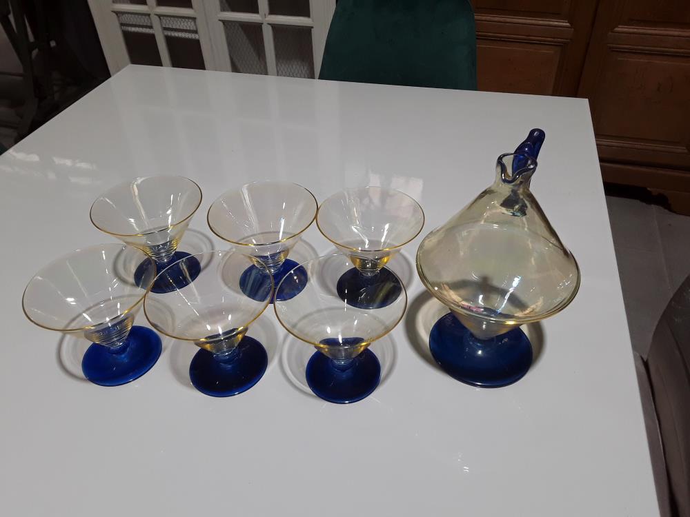 ENSEMBLE MURANO 6 VERRES + CARAFE DESIGN ITALIEN 
