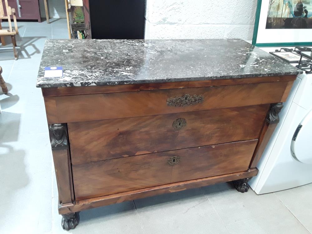 COMMODE EMPIRE ACAJOU AVEC MARBE NOIR