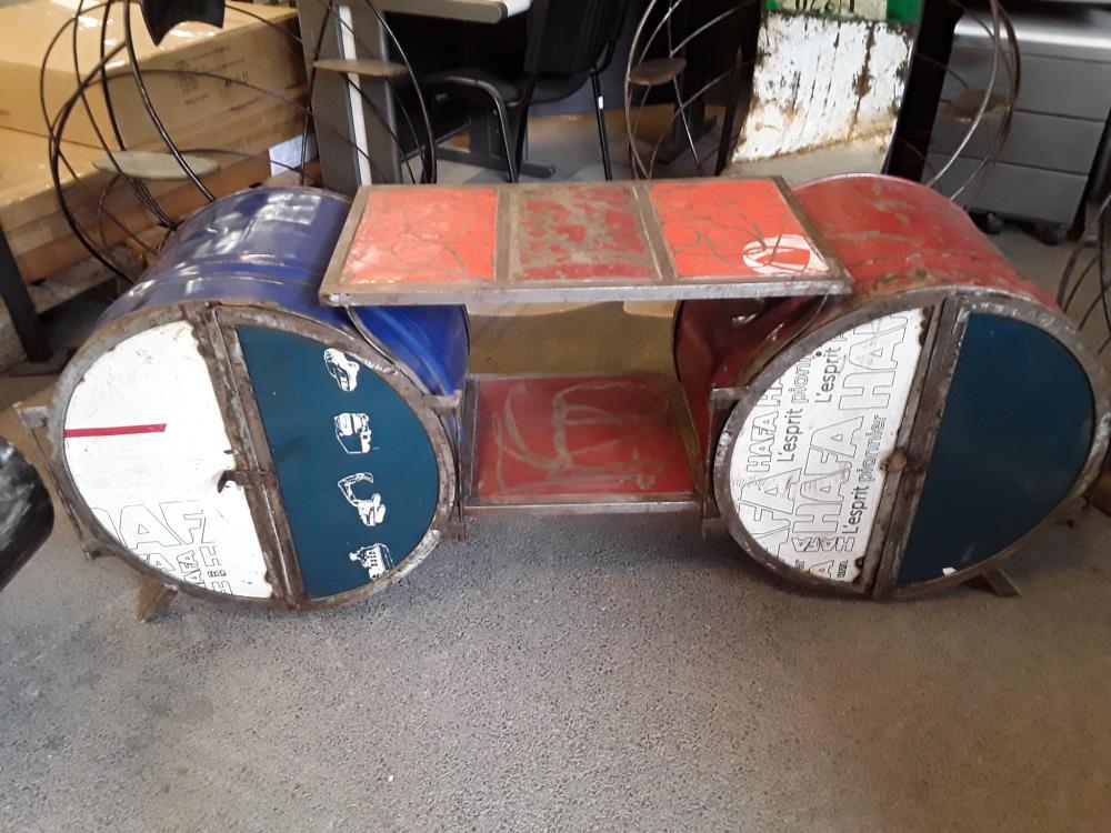 MEUBLE ROND METAL 2 ÉTAGÈRES ET 2 RANGEMENTS 