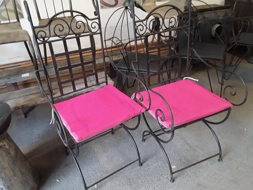 FAUTEUIL FER FORGÉ ASSISE ROSE LA PAIRE