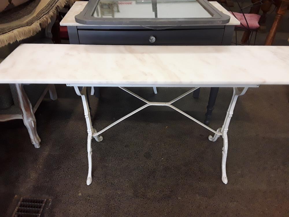 CONSOLE FER FORGÉ ET MARBRE BLANC 