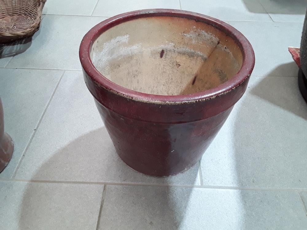 CACHE POT ROUGE ÉMAILLÉE DECO VINTAGE 