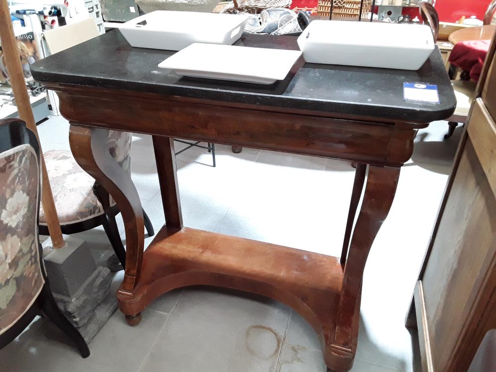 CONSOLE ACAJOU STYLE LOUIS PHILIPPE AVEC MABRE NOIR 