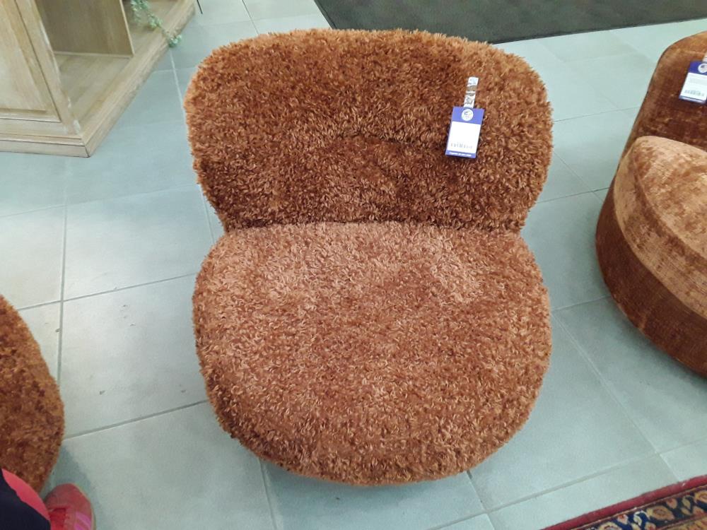 FAUTEUIL CLUB PIVOTANT DESIGN ITALIEN MOBILIER D'ARCHITECTE TISSU BOUCLETTES ROUILLE