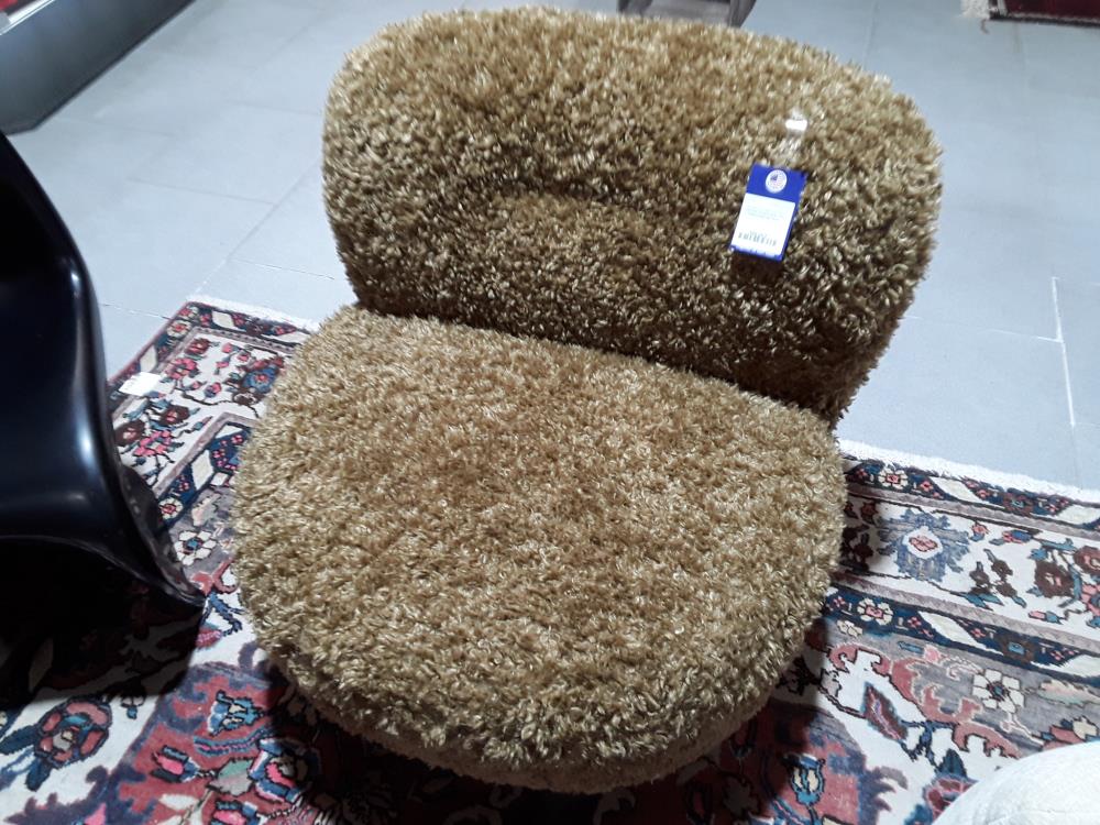 FAUTEUIL CLUB PIVOTANT DESIGN ITALIEN MOBILIER D'ARCHITECTE TISSU BOUCLETTES OR